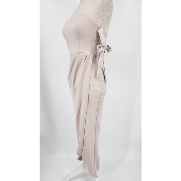 Showpo Common Muse Maxi Dress 0 Tulip Slit Strapless Ties Formal Stone Beige - Picture 10 of 15